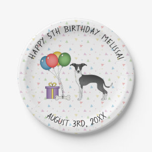 Assiettes En Carton Noir et Blanc Italien Greyhound Chien Anniversaire