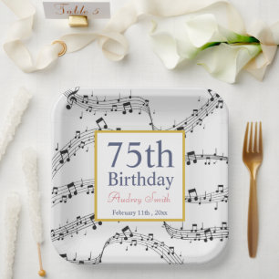 Assiettes En Carton Noir et blanc Note Musicien Anniversaire