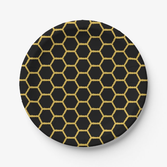 Assiettes En Carton Noir et nids d'abeilles d'or (Devant)