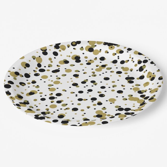Assiettes En Carton Noir et or Confetti Dot Motif Moderne Simple (Angle)