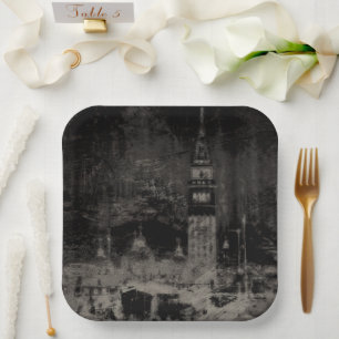 Assiettes En Carton Noir et Taupe en survol Skyline Venise Italie