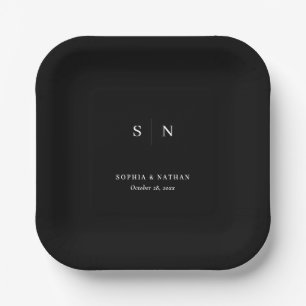 Assiettes En Carton Noir minimal et chic MARIAGE