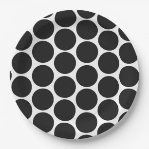 ASSIETTES EN CARTON NOIR MODERNE, POIS BLANCS