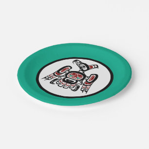 Assiettes En Carton Noir rouge autochtone Kaigani Thunderbird