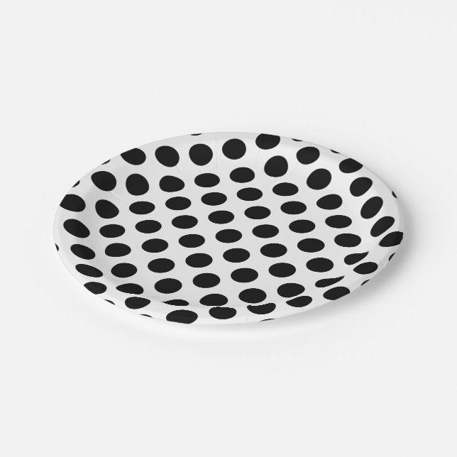 Assiettes En Carton Noir sur Blanc Grand Taille Pois (Angle)