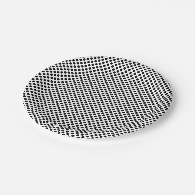 Assiettes En Carton Noir sur blanc Pois de petite taille (Angle)