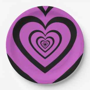 Assiettes En Carton Noir violet Hypnotique Motif d'amour du coeur