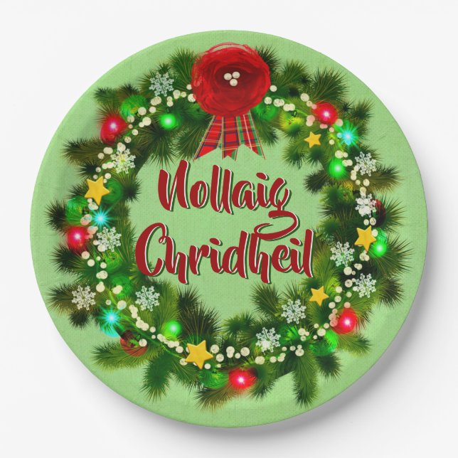Assiettes En Carton Nollaig Chridheil Noël écossais 9" (Devant)