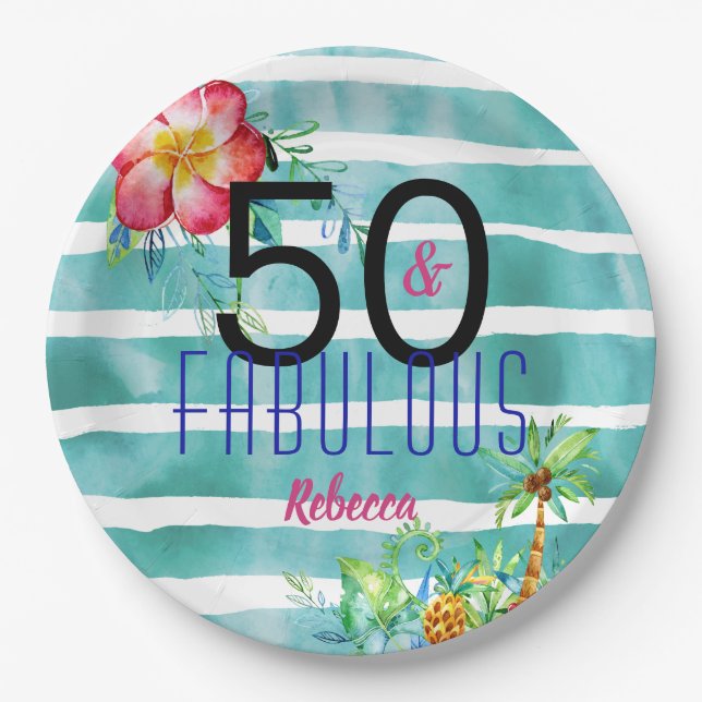 Assiettes En Carton Nom 50 et cinquantième anniversaire floral (Devant)