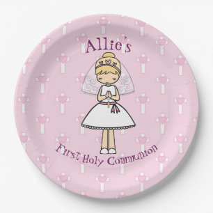 Assiettes En Carton Nom blond de fille de première sainte communion