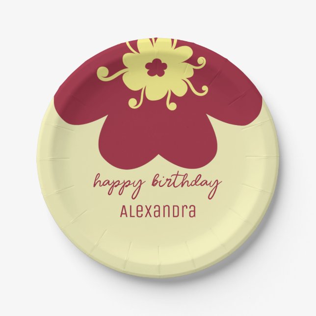 Assiettes En Carton Nom Burgundy Blossom Joyeux Anniversaire (Devant)