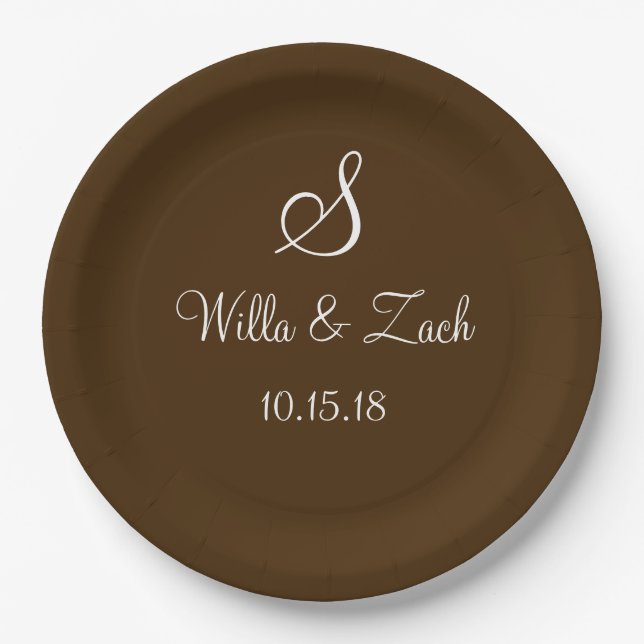 Assiettes En Carton Nom Date Monogramme Automne Mariage de automne Bro (Devant)