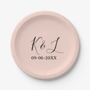 Assiettes En Carton nom de couple de mariage lettre date fond pastel r