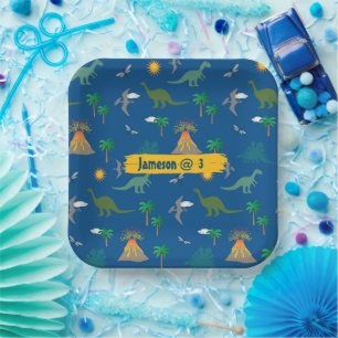 Assiettes En Carton Nom des Plantes Motifs de la faune du dinosaure bl