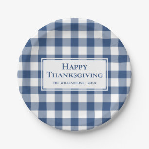 Assiettes En Carton Nom du bon thanksgiving Bleu Blanc En vichy Plaid