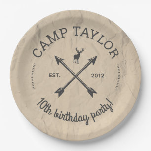 Assiettes En Carton Nom du camp Logo fête d'anniversaire
