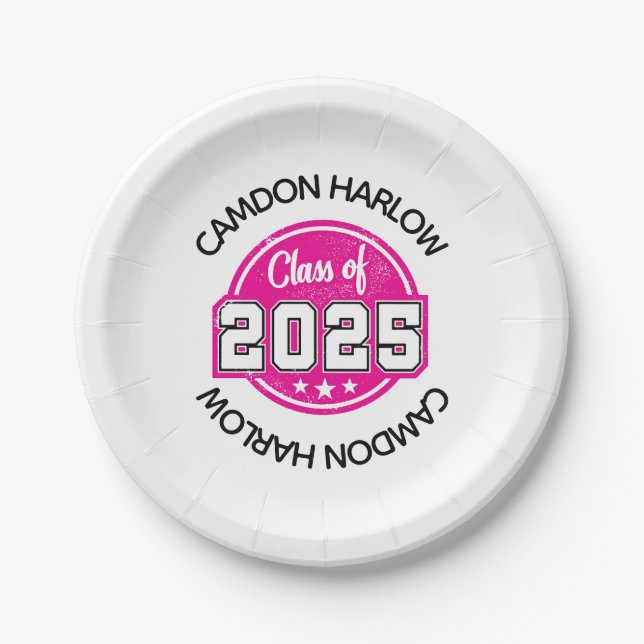 Assiettes En Carton Nom du diplômé rose vintage (Devant)