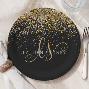 Assiettes En Carton Nom du monogramme de la Parties scintillant d'or