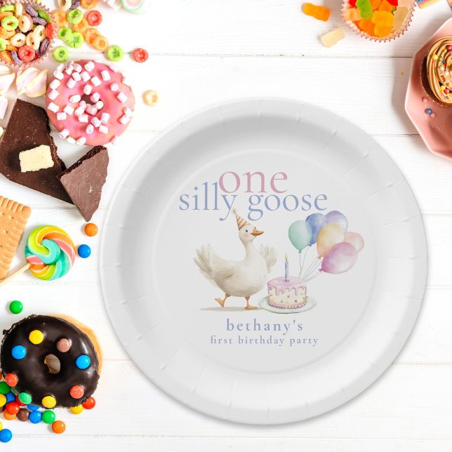 Assiettes En Carton Nom d'une oie sotte Date du premier anniversaire (Créateur téléchargé)