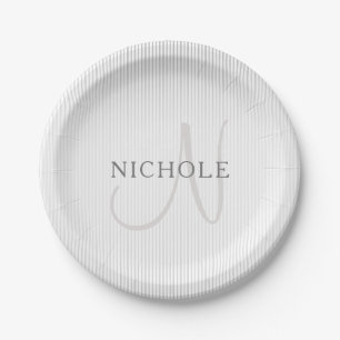 Assiettes En Carton Nom Élégant Monogramme & Gris Mince Ombre Gris Gri
