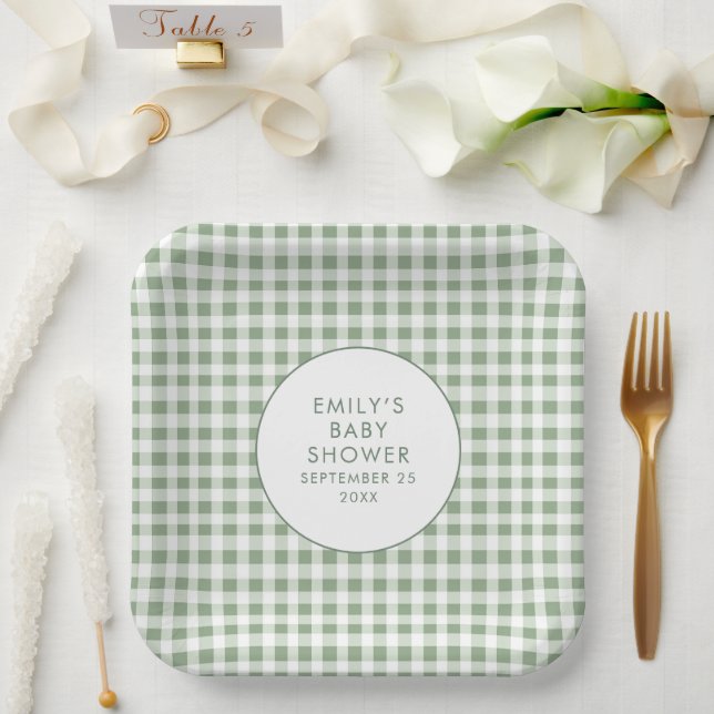 Assiettes En Carton Nom En vichy de l'image Baby shower cultivé locale (Mariage)