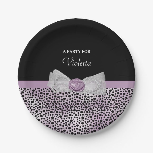 Assiettes En Carton Nom Girly de partie d'arc d'impression pourpre (Devant)