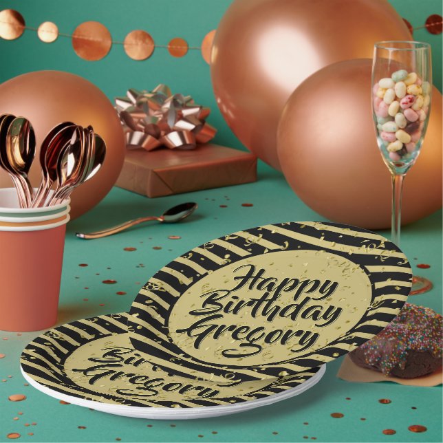 Assiettes En Carton Nom | Joyeux Anniversaire Simple Grandes Noir/Or (Multi)