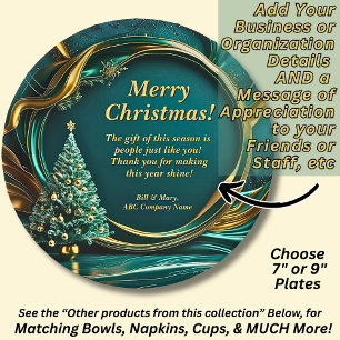 Assiettes En Carton Nom Message Société Green Gold Christmas Tree 7"