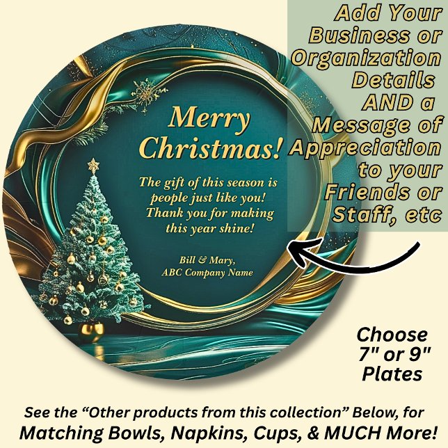 Assiettes En Carton Nom Message Société Green Gold Christmas Tree 7" (Créateur téléchargé)