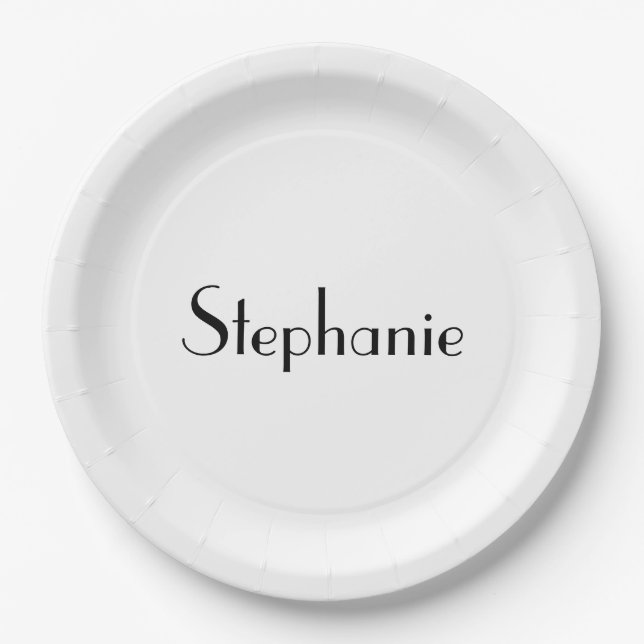Assiettes En Carton Nom Monogram Modèle Noir Blanc Cuit Personnalisé (Devant)