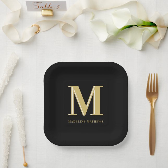 Assiettes En Carton Nom monographique moderne typographie audacieuse o (Mariage)