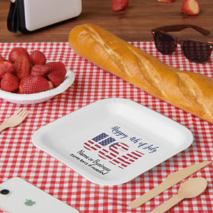 Assiettes En Carton Nom, Patriotic USA Stencil Juillet 4ème Carré