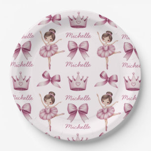 Assiettes En Carton Nom personnalisé Ballet Ballerina Motif rose