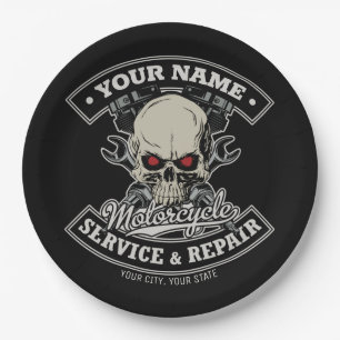 Assiettes En Carton Nom personnalisé Biker Mécanique Skull Motorcycle 