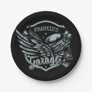 Assiettes En Carton Nom personnalisé Biker Skull Wings Motorcycle Gara