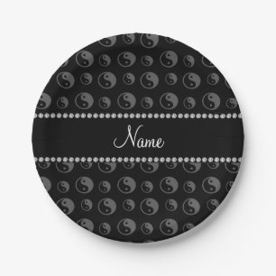 Assiettes En Carton Nom personnalisé black ying yang motif