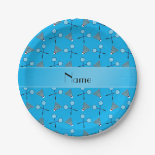 Assiettes En Carton Nom personnalisé bleu ciel badminton