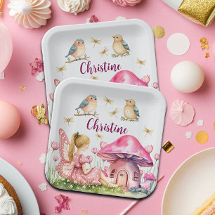 Assiettes En Carton Nom personnalisé Champignons poilus roses