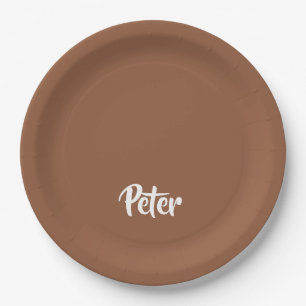 Assiettes En Carton Nom personnalisé chocolat brun plaine
