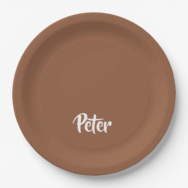 Assiettes En Carton Nom personnalisé chocolat brun plaine (Devant)