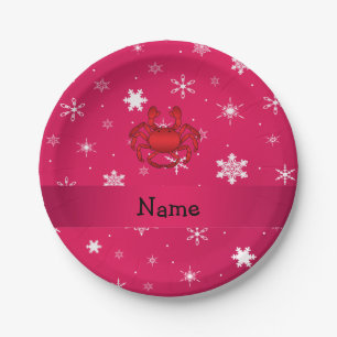 Assiettes En Carton Nom personnalisé crabe rose flocons de neige