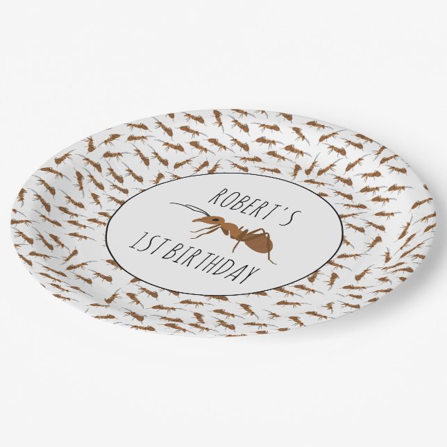 Assiettes En Carton Nom personnalisé du Motif des fourmis mignonnes An (Angle)