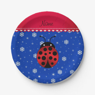 Assiettes En Carton Nom personnalisé ladybug bleu flocons de neige rou