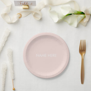 Assiettes En Carton Nom personnalisé minimaliste rose pâle chic
