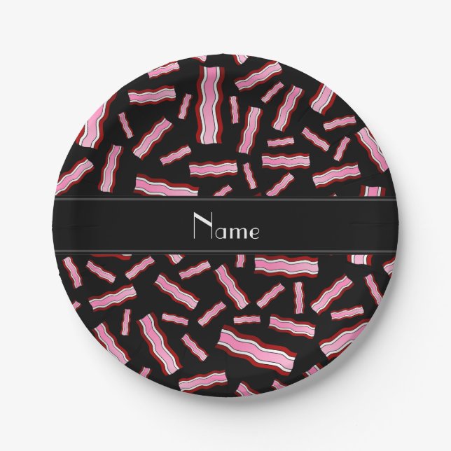 Assiettes En Carton Nom personnalisé motif de lard noir (Devant)