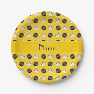 Assiettes En Carton Nom personnalisé motif de quilles jaunes
