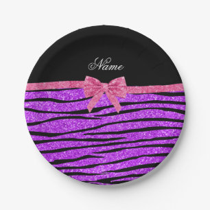 Assiettes En Carton Nom personnalisé neon parties scintillant violet z