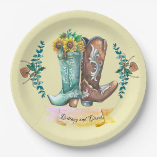 Assiettes En Carton Nom personnalisé Newlyweets Rustic Cowboy Boots