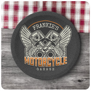 Assiettes En Carton Nom personnalisé Pistons Wings Motorcycle Garage