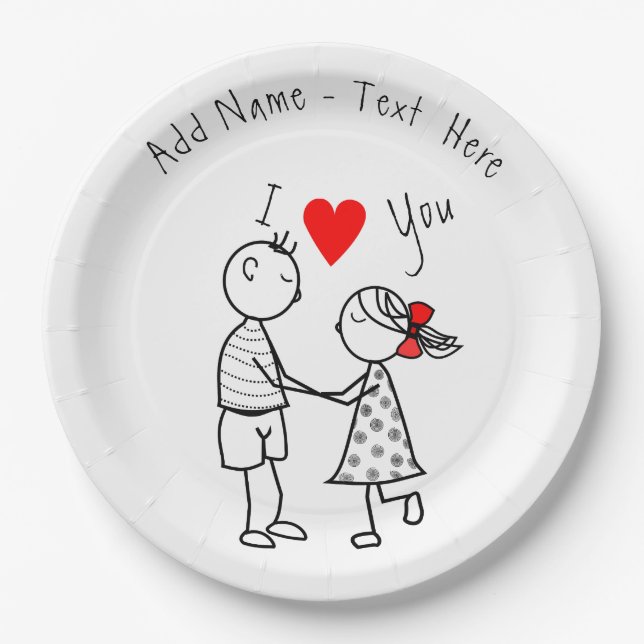 Assiettes En Carton Nom personnalisé Plaques de papier texte Couple Lo (Devant)